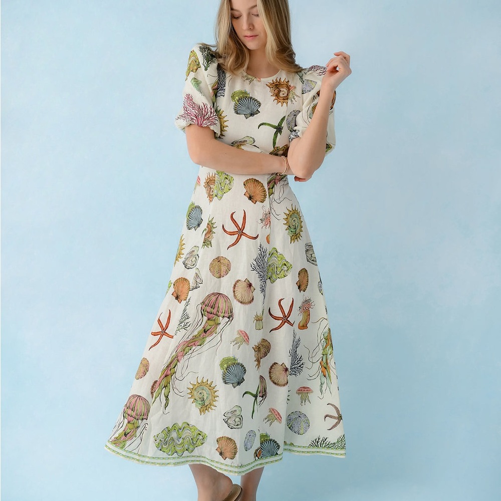 Alemais Sea Life Print Midi Dress - Cream and Multicolor.New - Picture 2 of 10